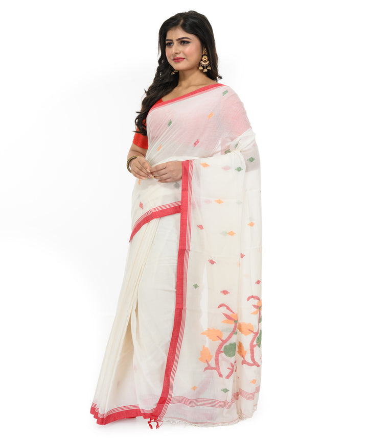 White maroon handwoven bengal cotton saree