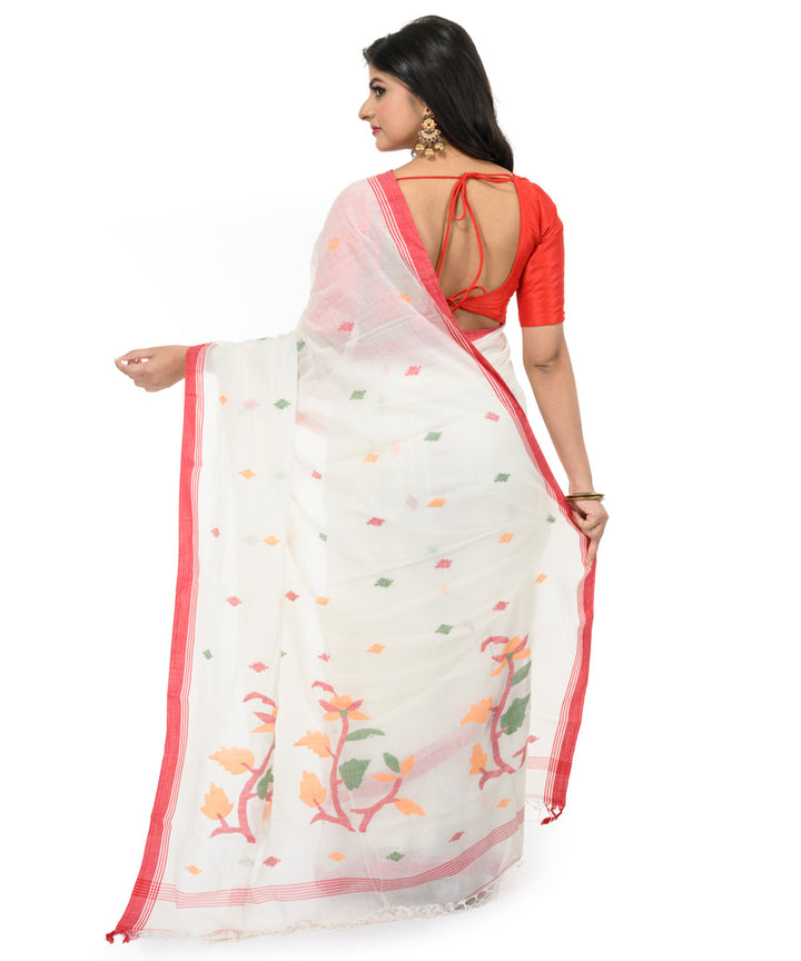 White maroon handwoven bengal cotton saree