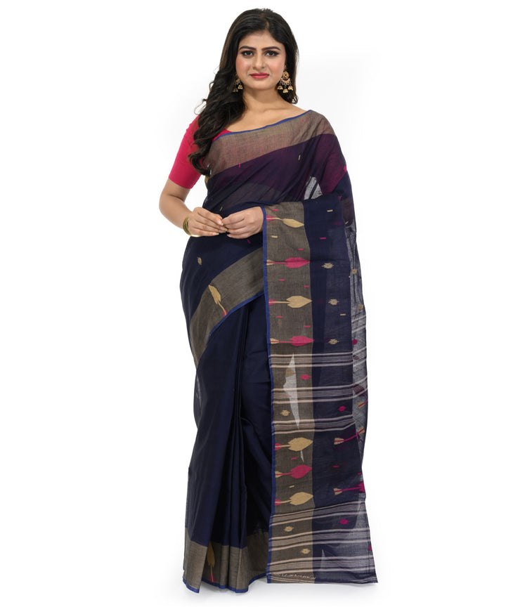 Black multicolor handwoven bengal cotton saree