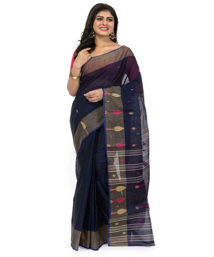 Black multicolor handwoven bengal cotton saree