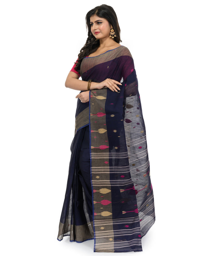 Black multicolor handwoven bengal cotton saree