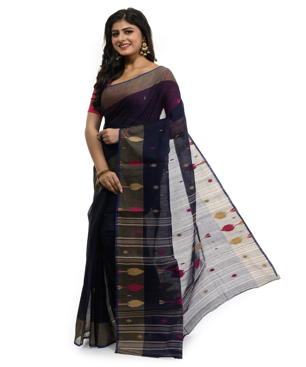 Black multicolor handwoven bengal cotton saree