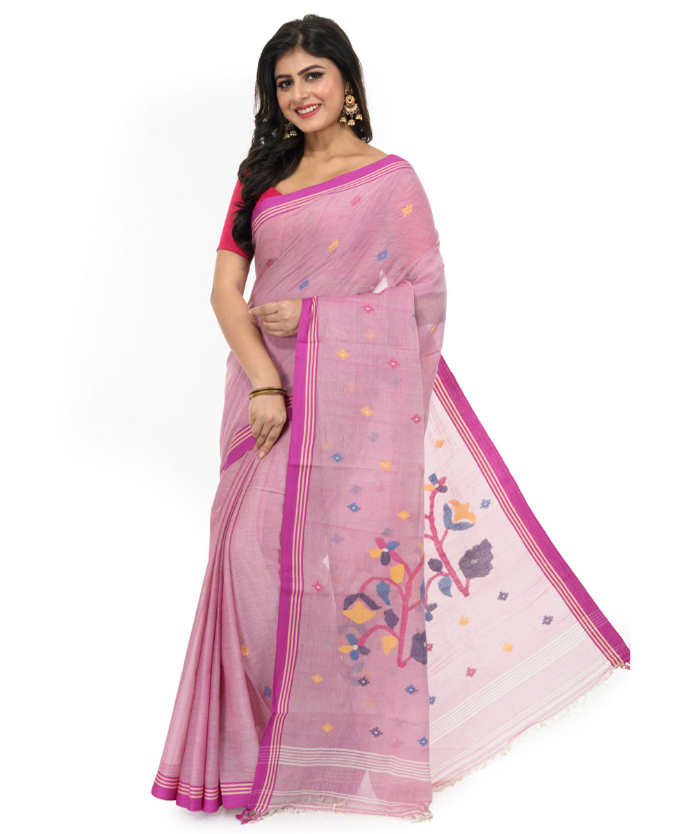 Mauve handwoven bengal cotton saree