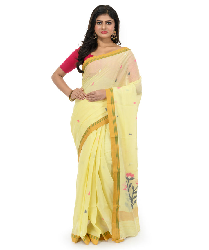 Lime green handwoven bengal cotton saree