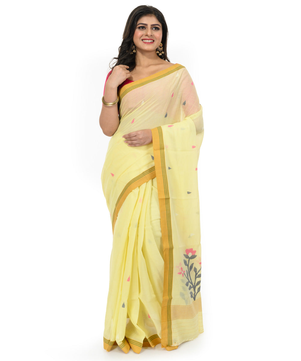 Lime green handwoven bengal cotton saree