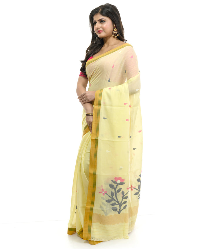 Lime green handwoven bengal cotton saree