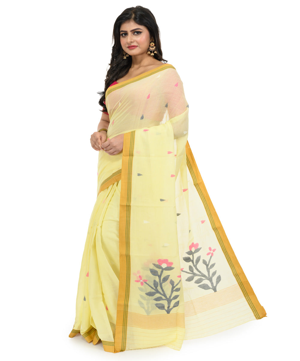 Lime green handwoven bengal cotton saree