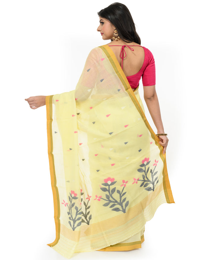 Lime green handwoven bengal cotton saree