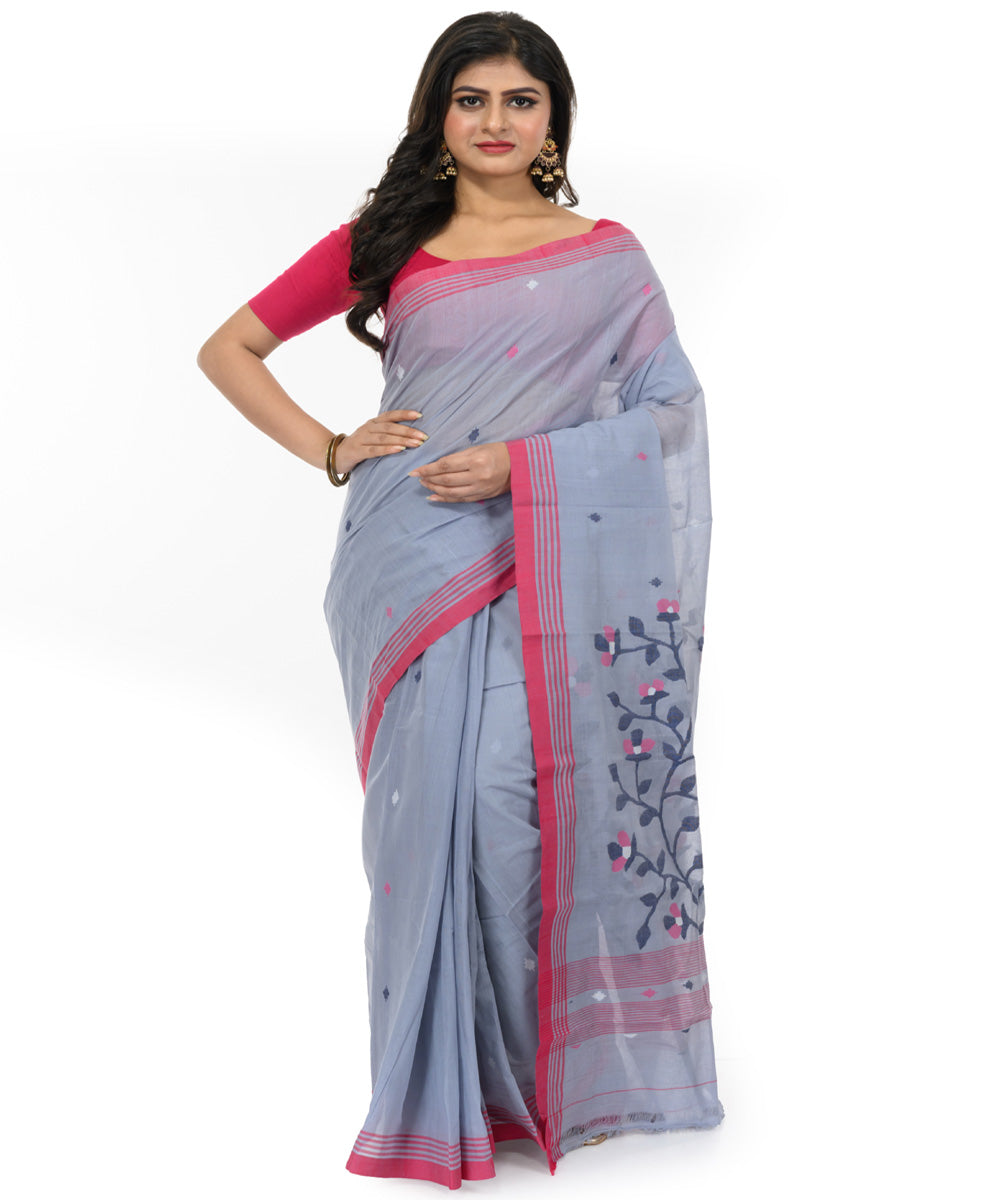 Lavender red handwoven bengal cotton saree