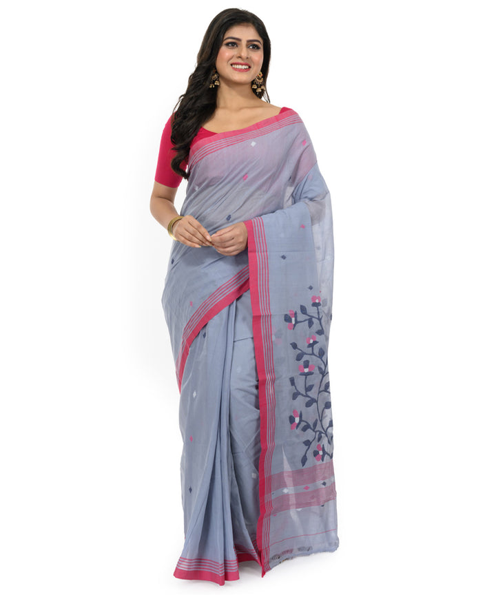 Lavender red handwoven bengal cotton saree