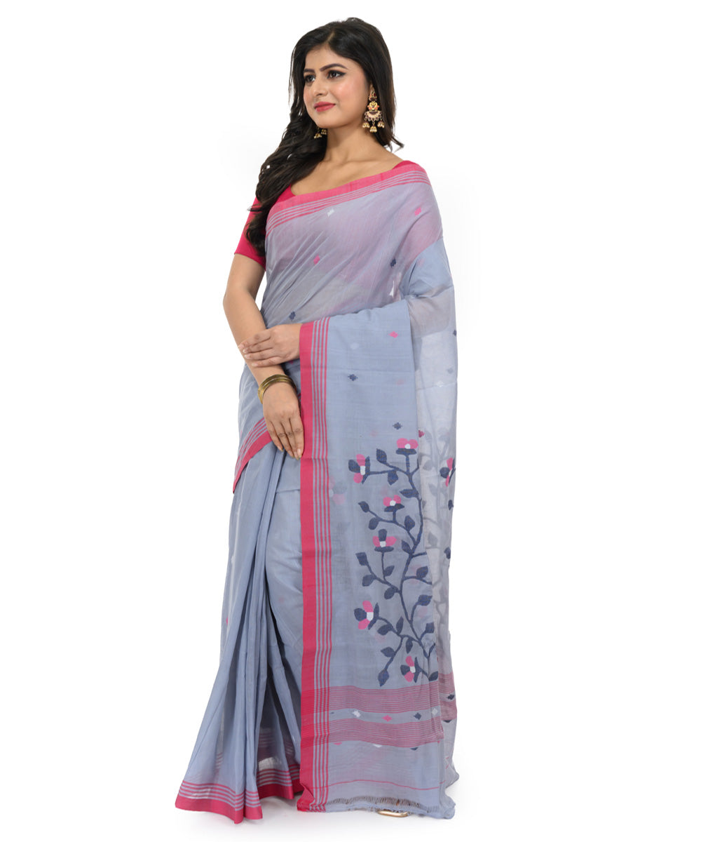 Lavender red handwoven bengal cotton saree