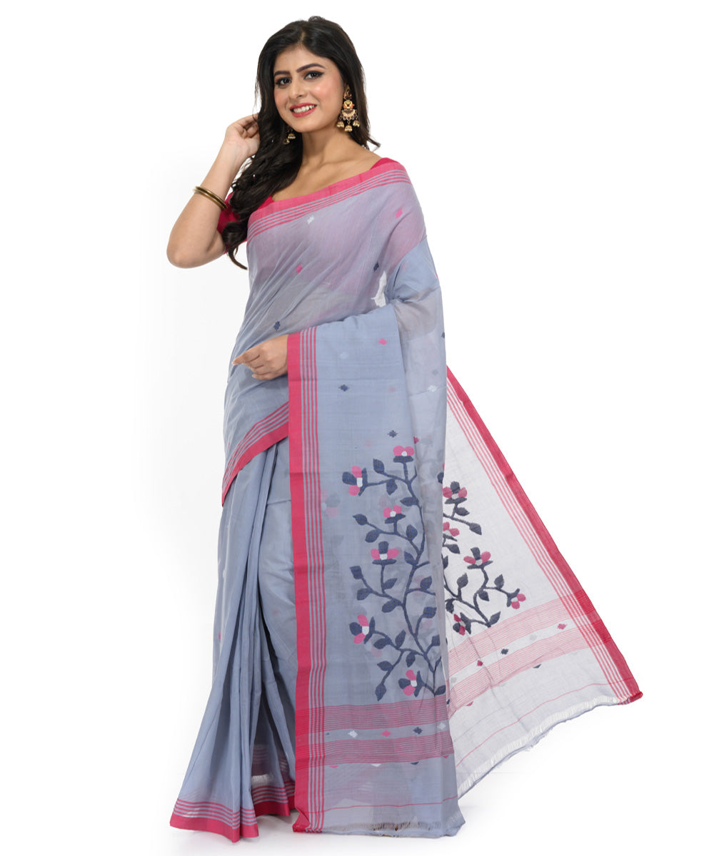 Lavender red handwoven bengal cotton saree