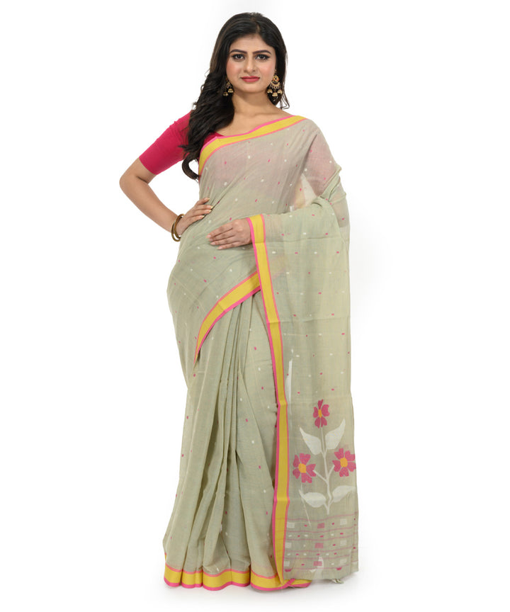 Beige handwoven bengal cotton saree