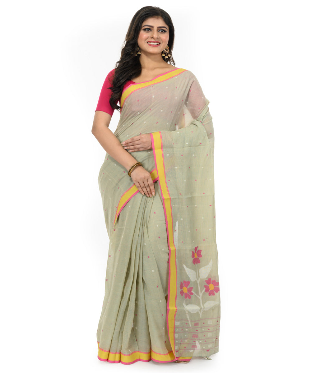 Beige handwoven bengal cotton saree
