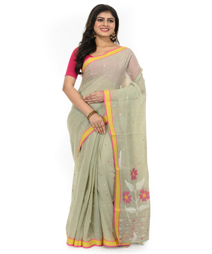 Beige handwoven bengal cotton saree