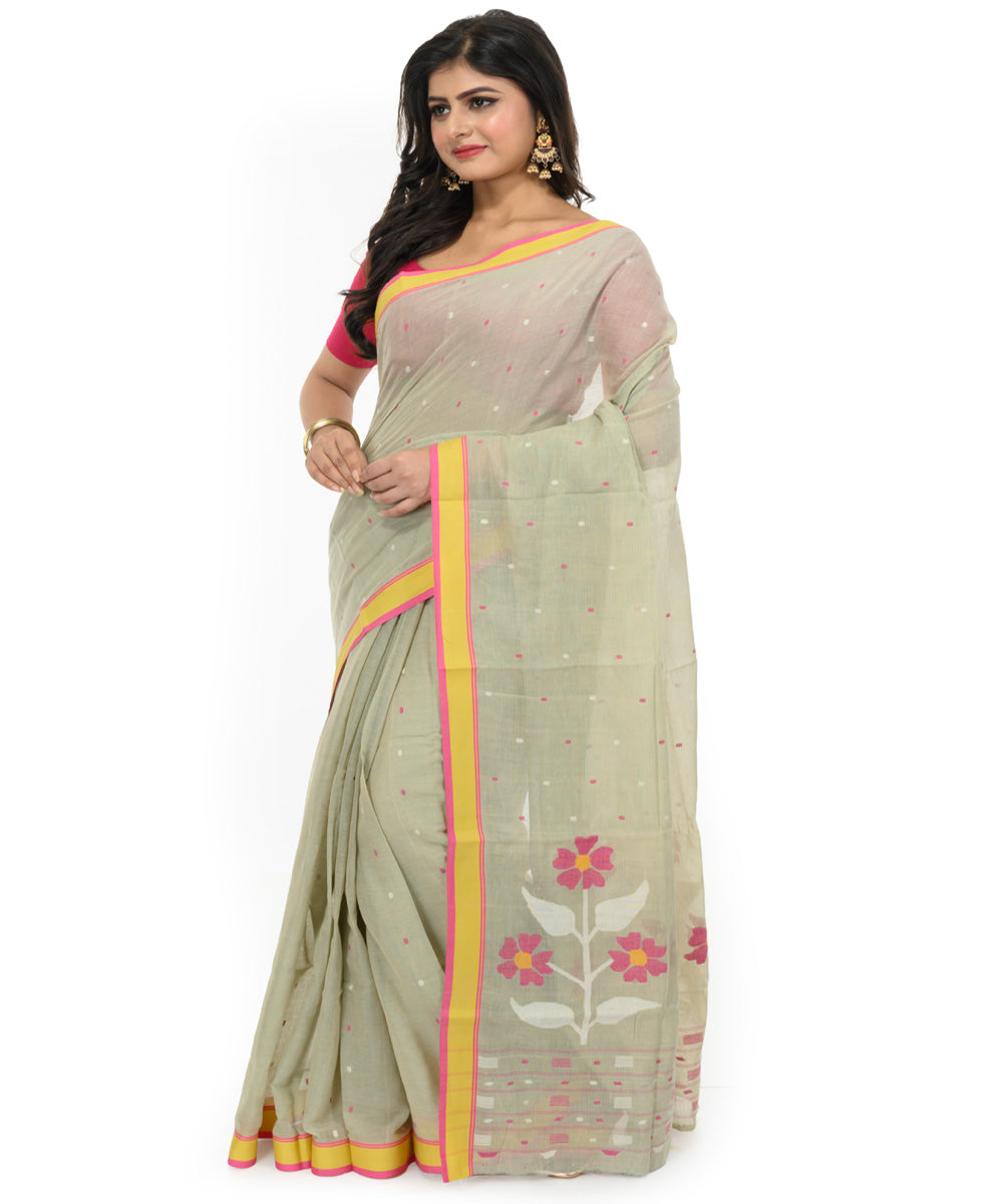 Beige handwoven bengal cotton saree