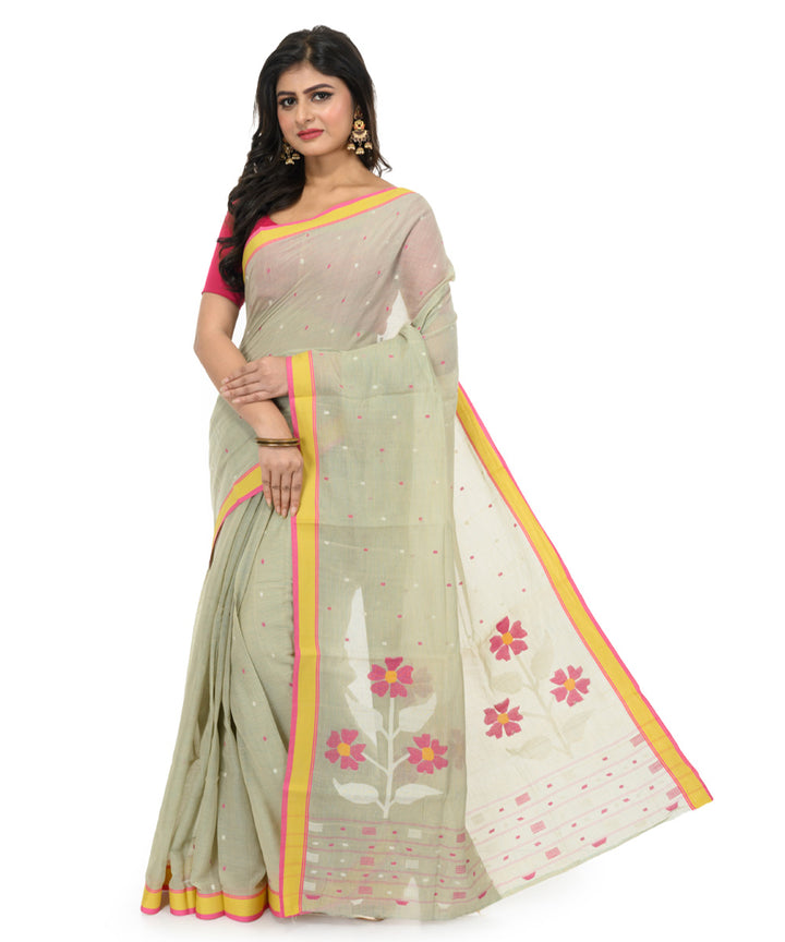Beige handwoven bengal cotton saree