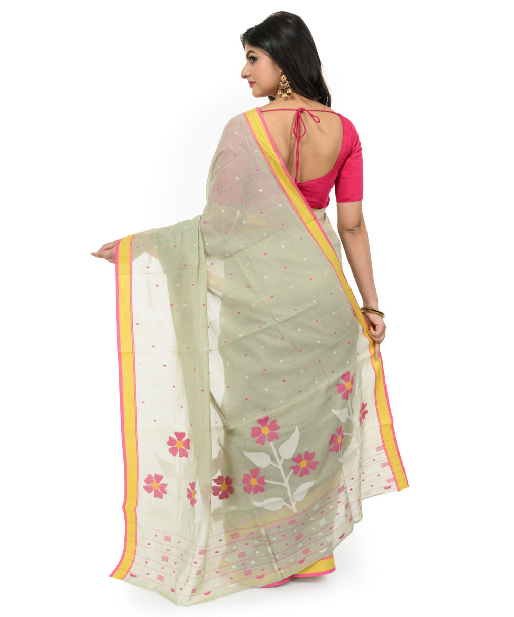 Beige handwoven bengal cotton saree