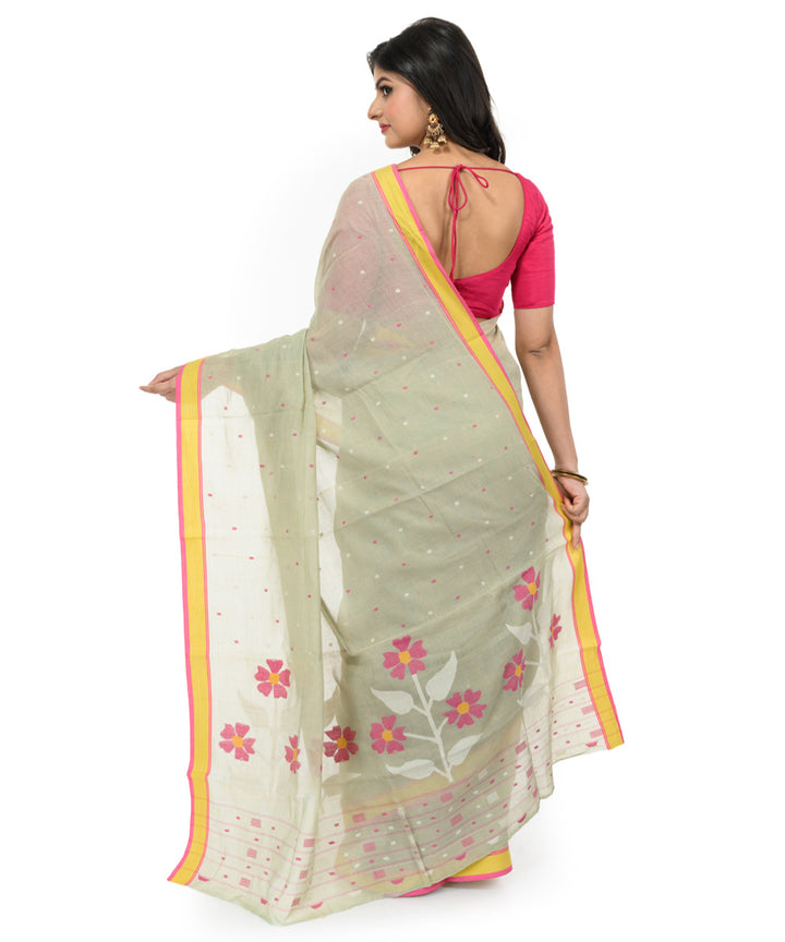 Beige handwoven bengal cotton saree