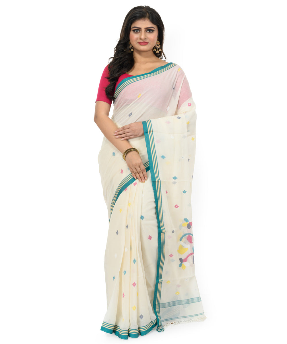 White sky blue handwoven bengal cotton saree