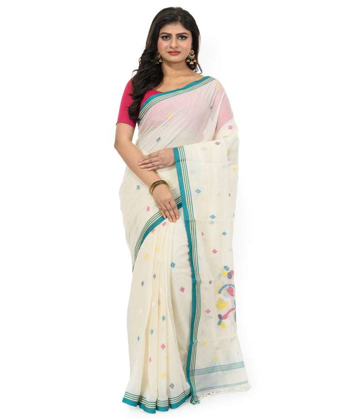 White sky blue handwoven bengal cotton saree