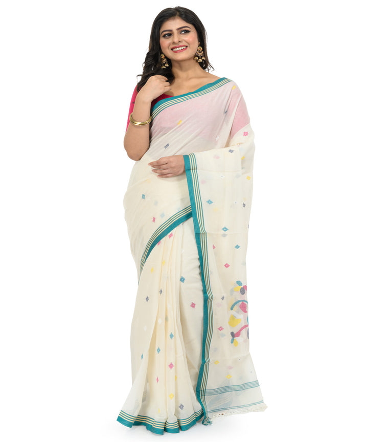 White sky blue handwoven bengal cotton saree