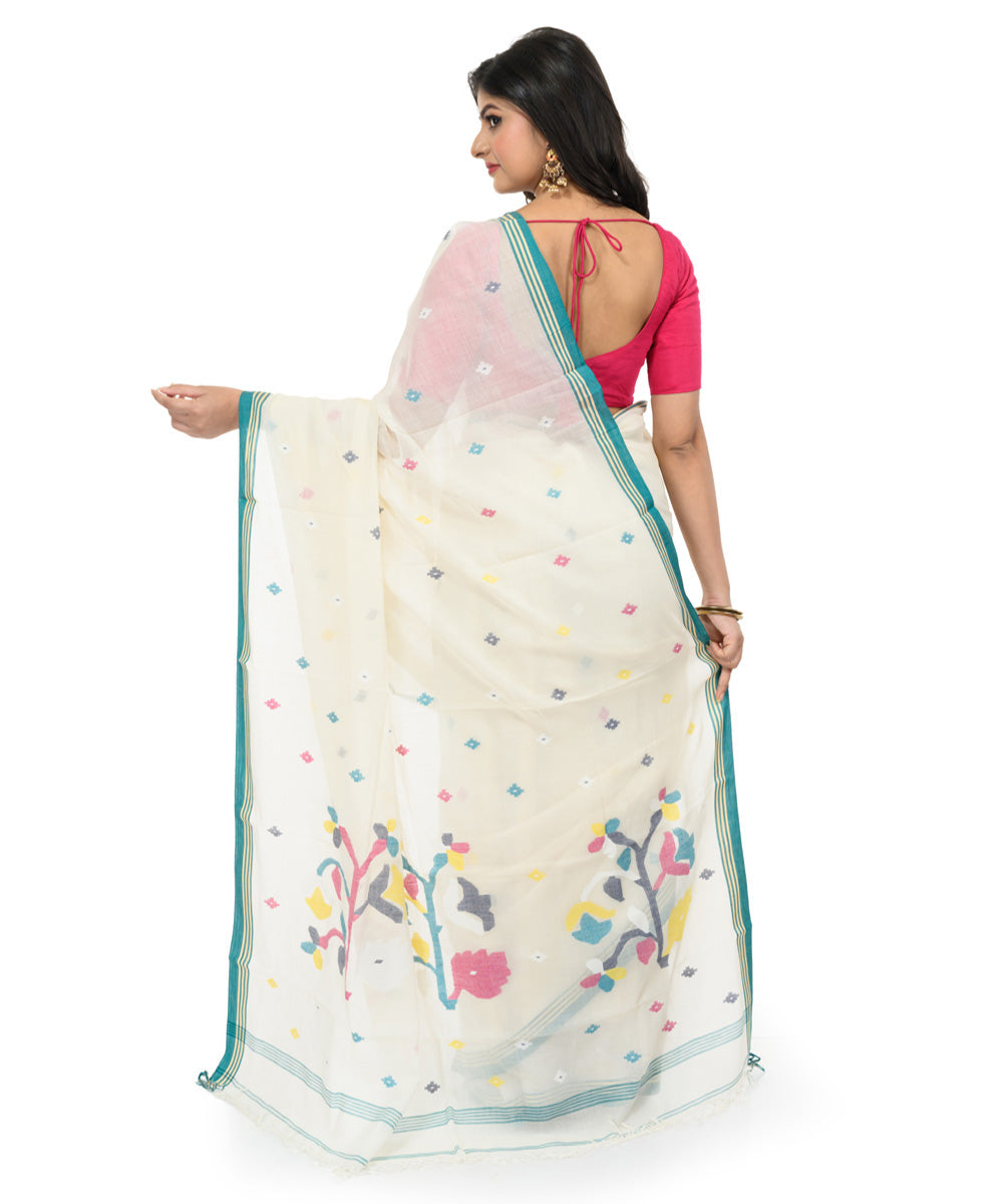 White sky blue handwoven bengal cotton saree