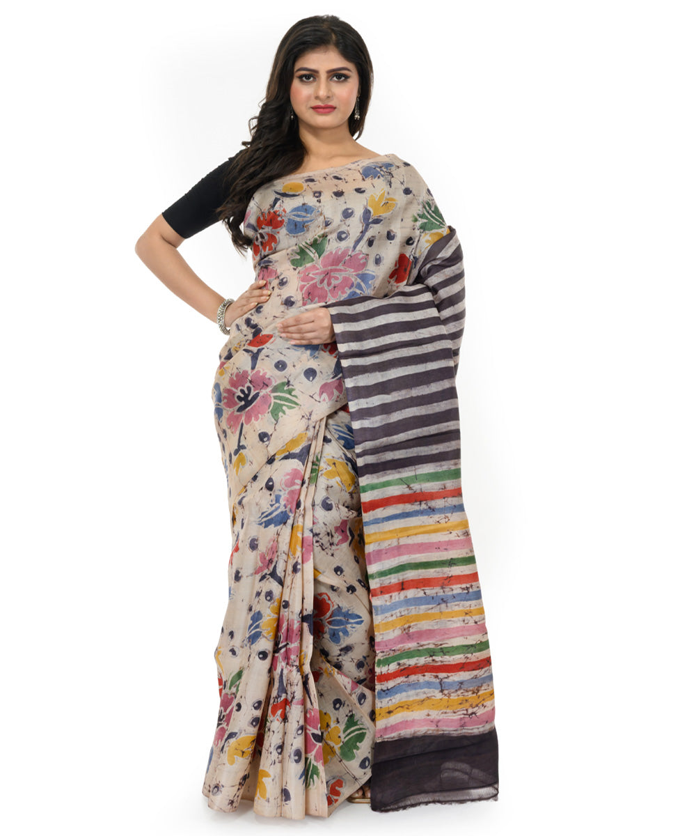 Multicolor hand woven silk batik saree