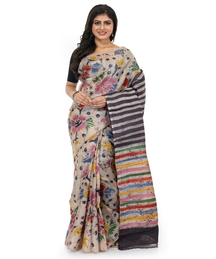 Multicolor hand woven silk batik saree