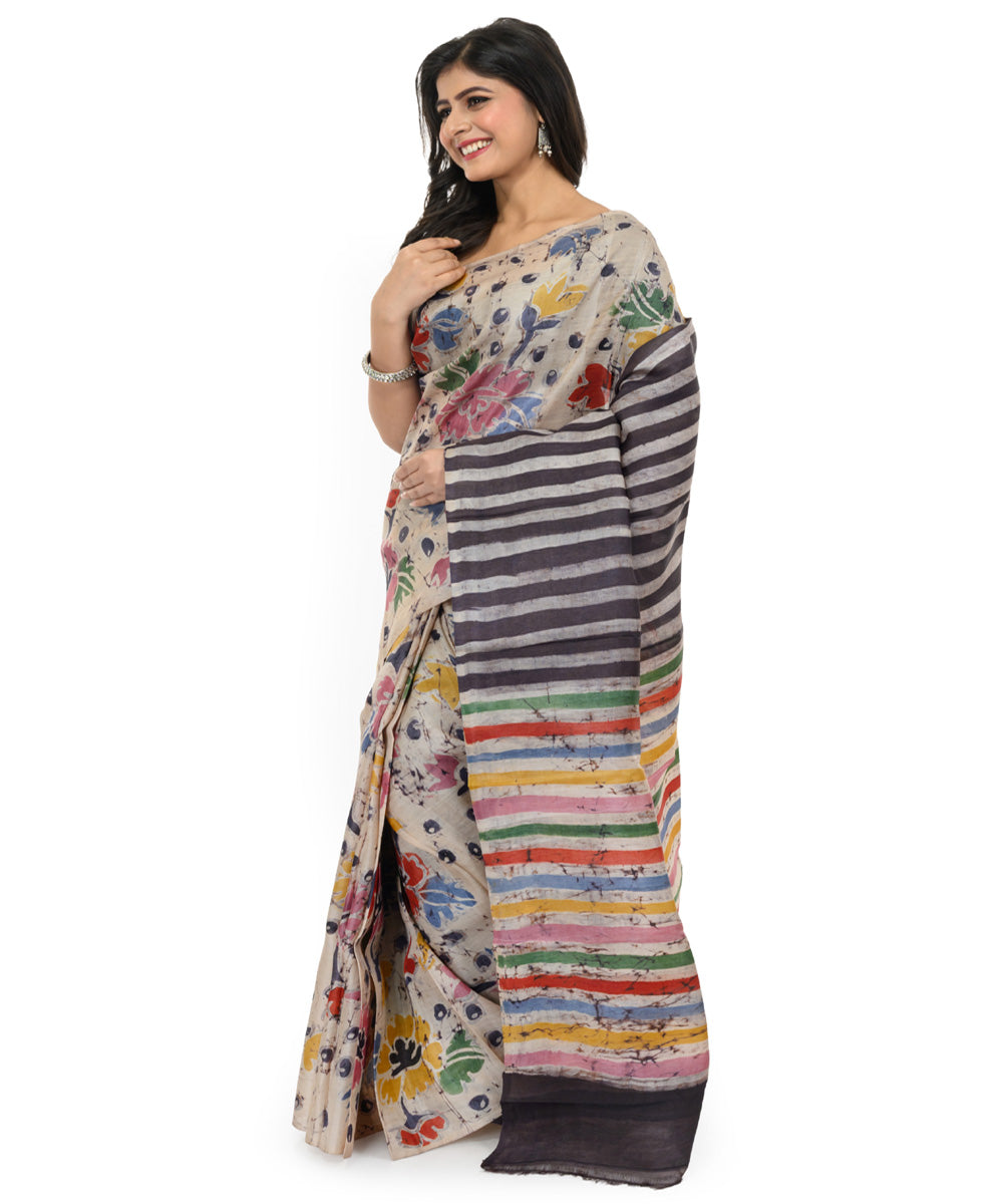 Multicolor hand woven silk batik saree