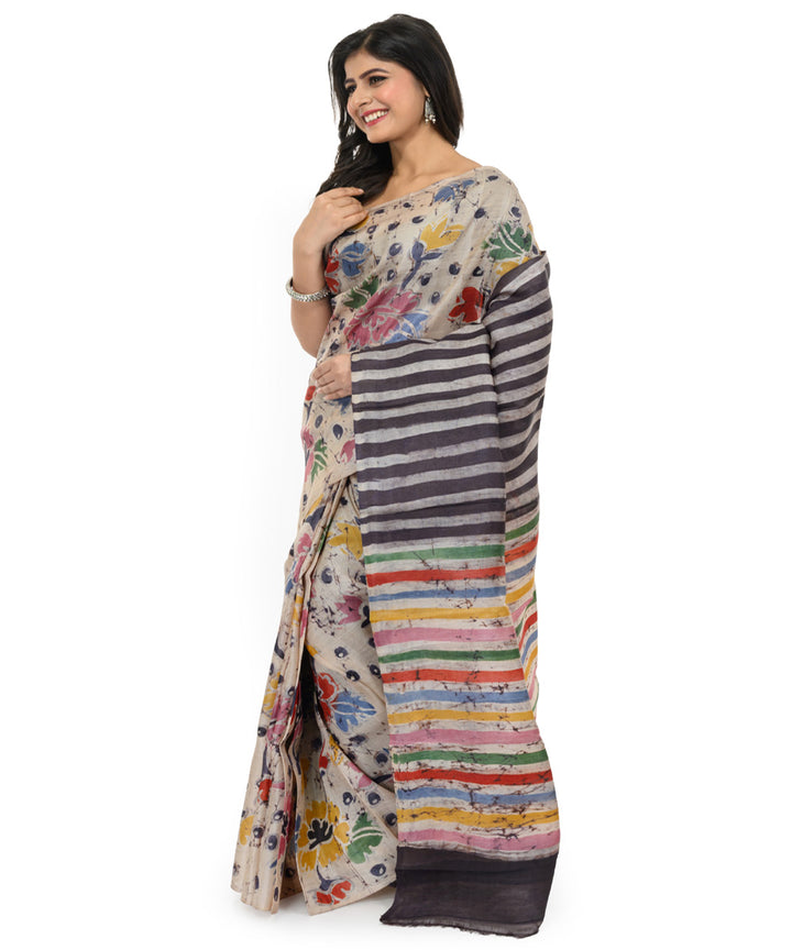 Multicolor hand woven silk batik saree