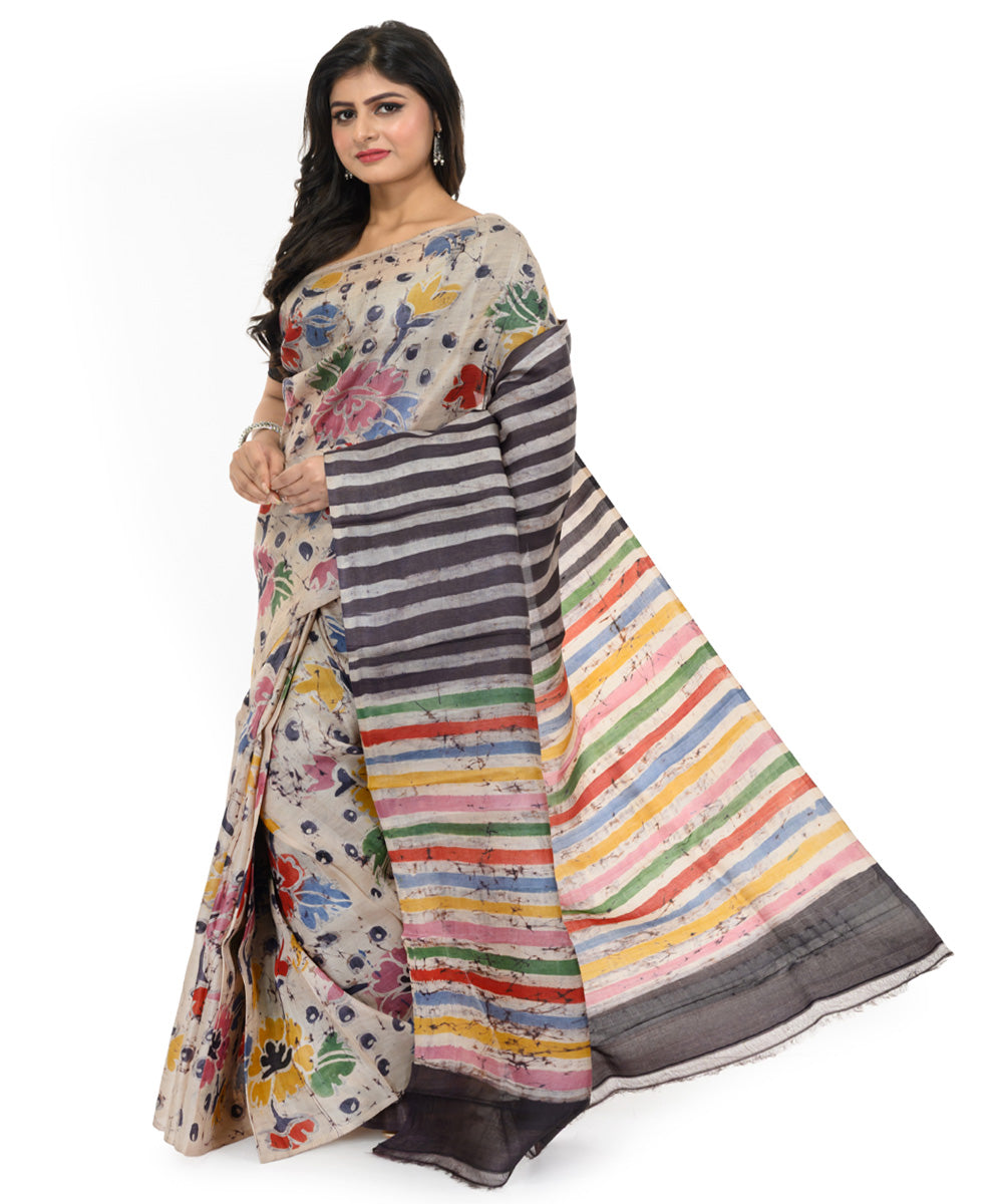 Multicolor hand woven silk batik saree
