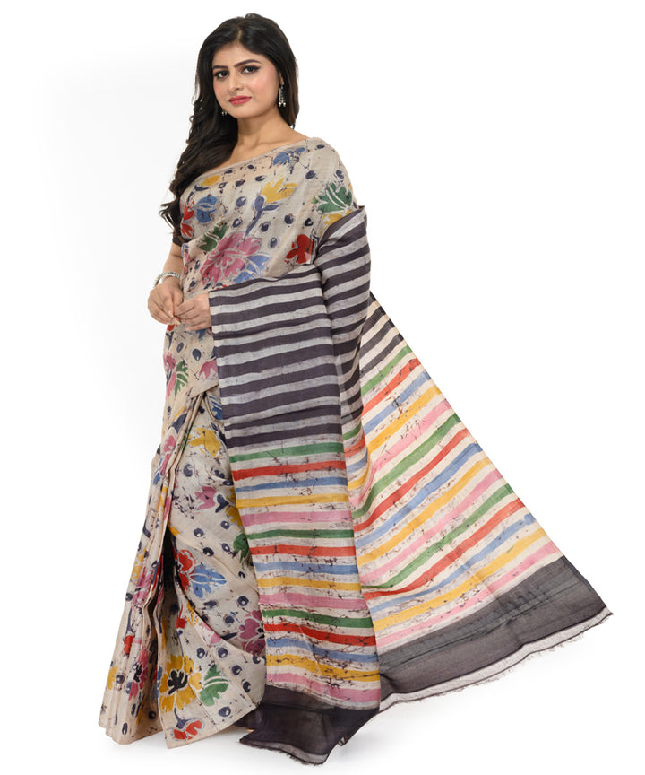Multicolor hand woven silk batik saree