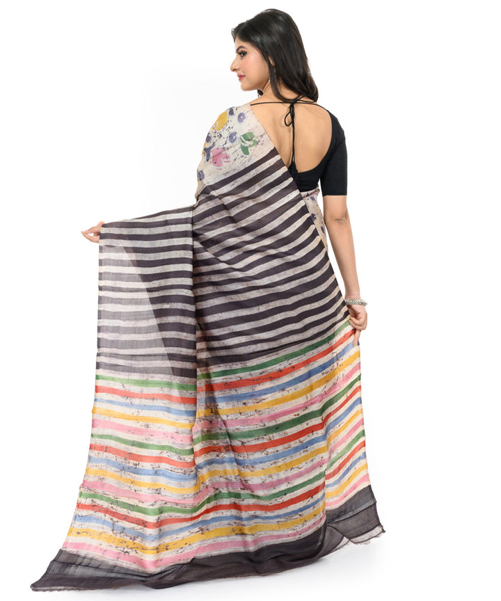 Multicolor hand woven silk batik saree