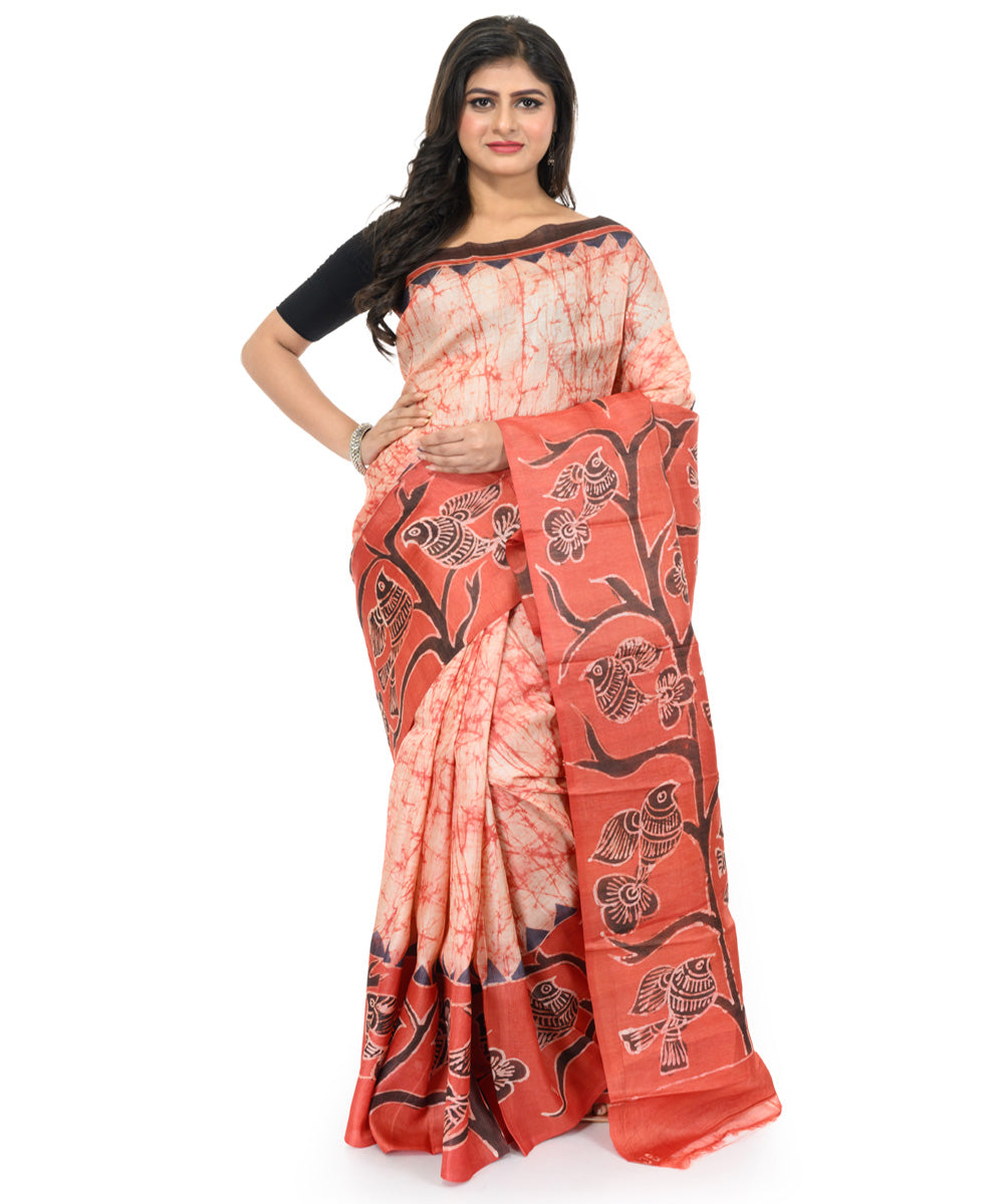 Multicolor hand woven batik silk saree