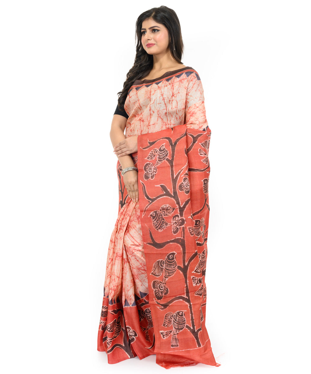 Multicolor hand woven batik silk saree