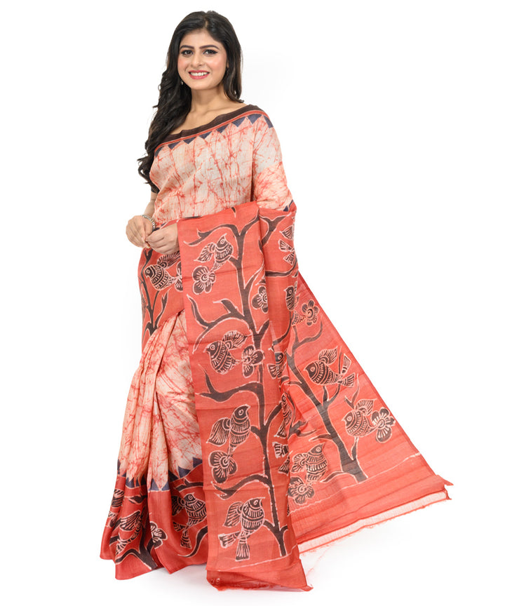 Multicolor hand woven batik silk saree