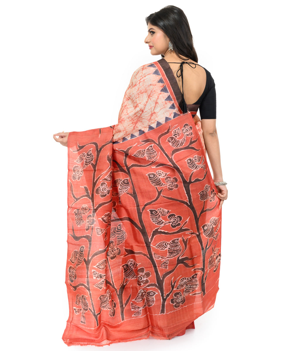 Multicolor hand woven batik silk saree