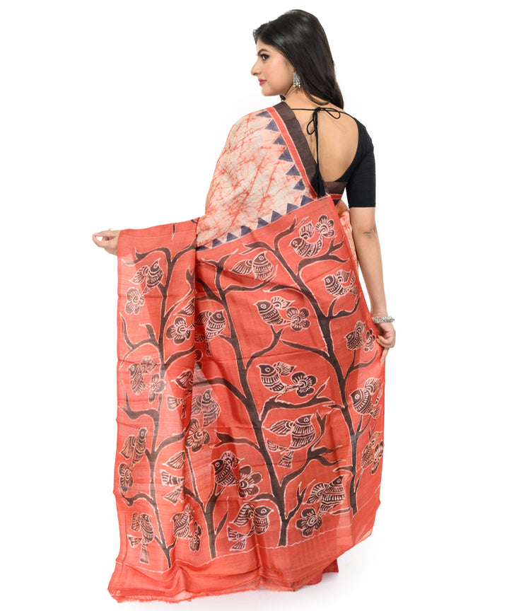 Multicolor hand woven batik silk saree