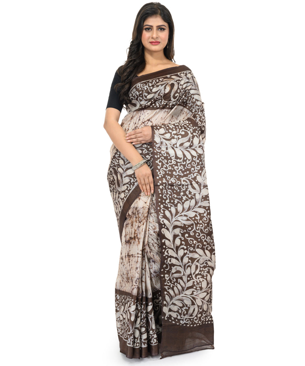 Grey handwoven batik silk saree