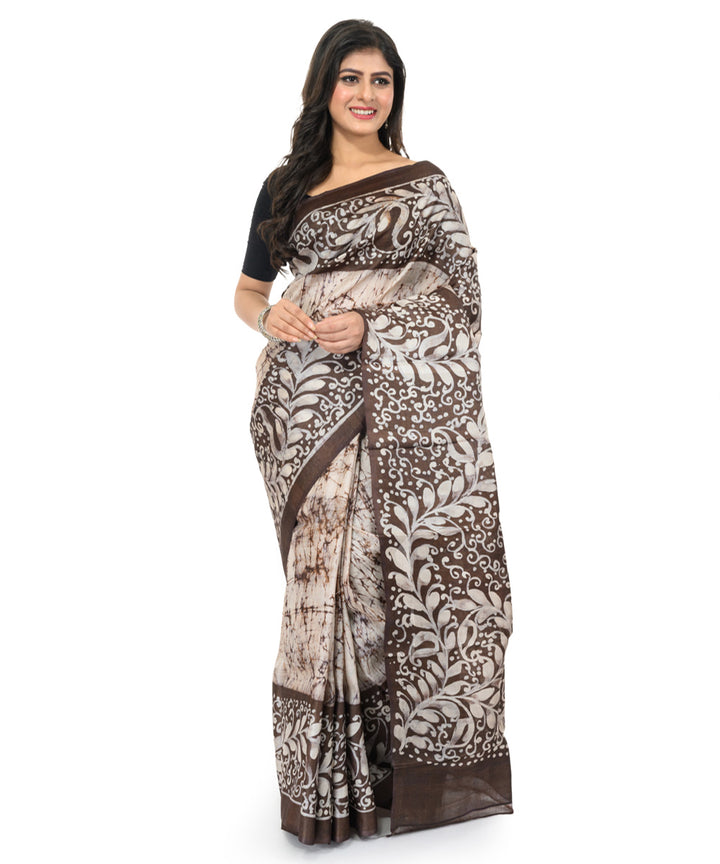 Grey handwoven batik silk saree