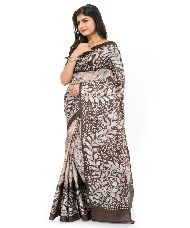 Grey handwoven batik silk saree