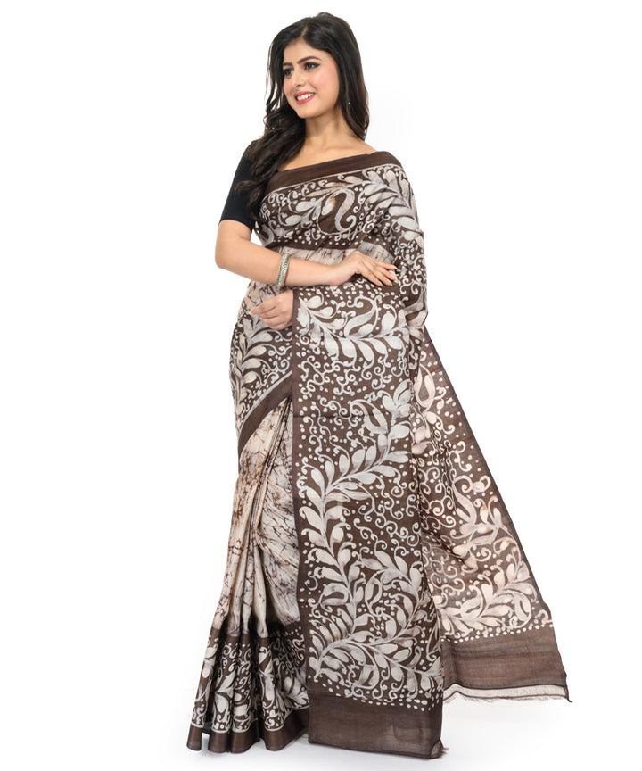 Grey handwoven batik silk saree