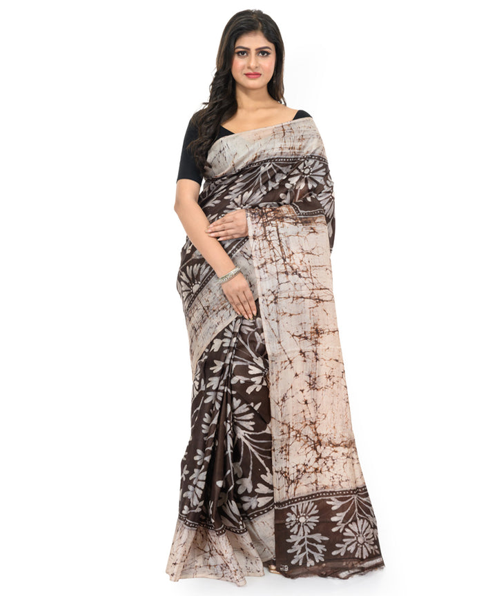 Black handwoven batik silk saree