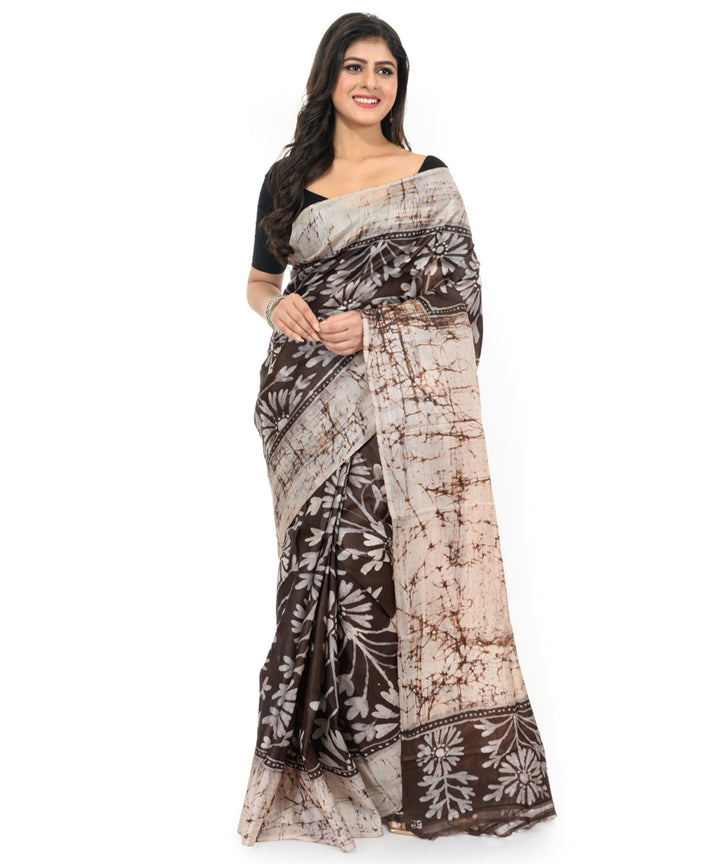 Black handwoven batik silk saree