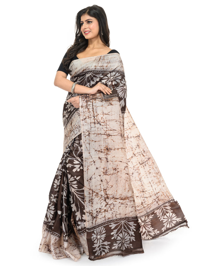 Black handwoven batik silk saree