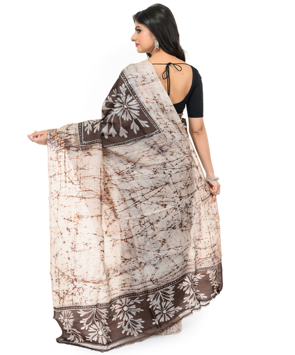 Black handwoven batik silk saree