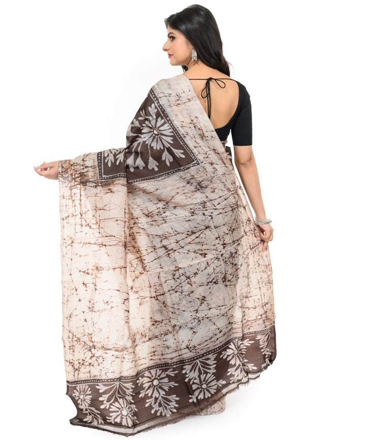 Black handwoven batik silk saree