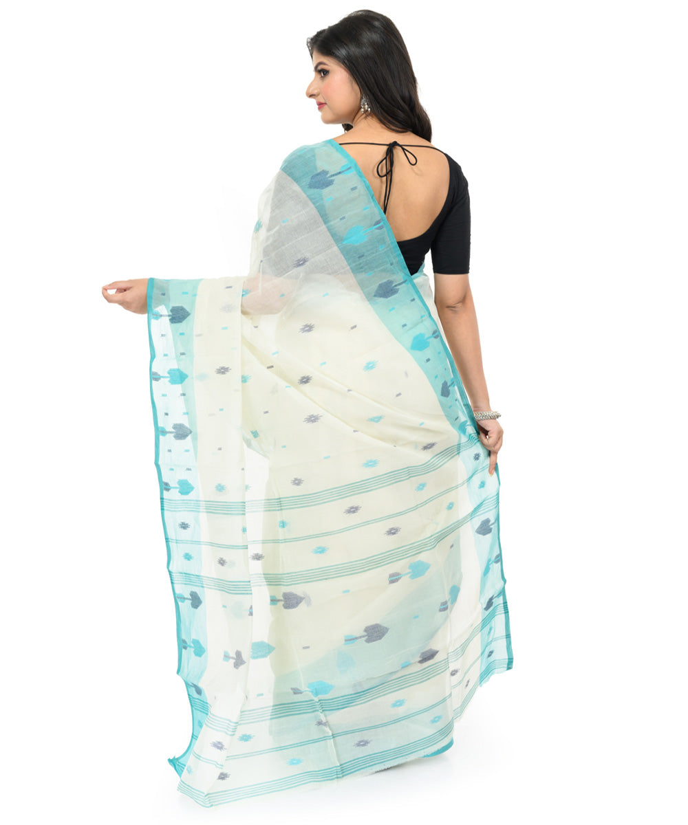 White sky blue hand woven bengal cotton saree
