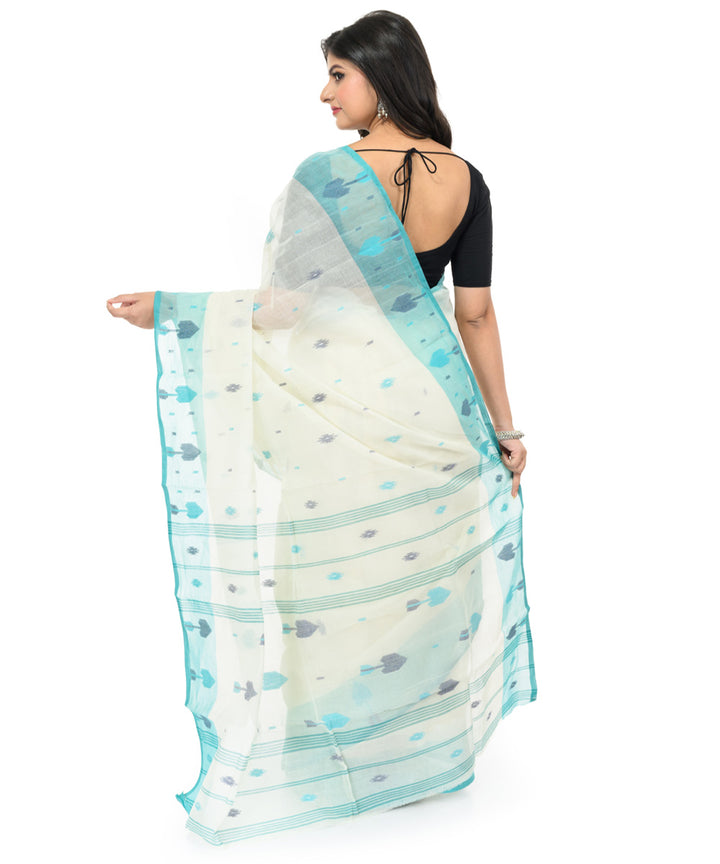 White sky blue hand woven bengal cotton saree